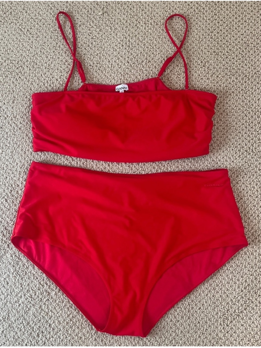 Ganni Black Bandeau High-Waist Bikini Set in Red Euro Size 48 - Picture 3 of 10